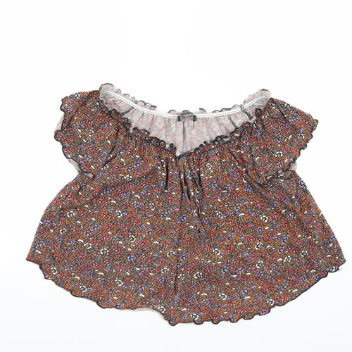 Primark Womens Brown Floral  Cropped T-Shirt Size 12