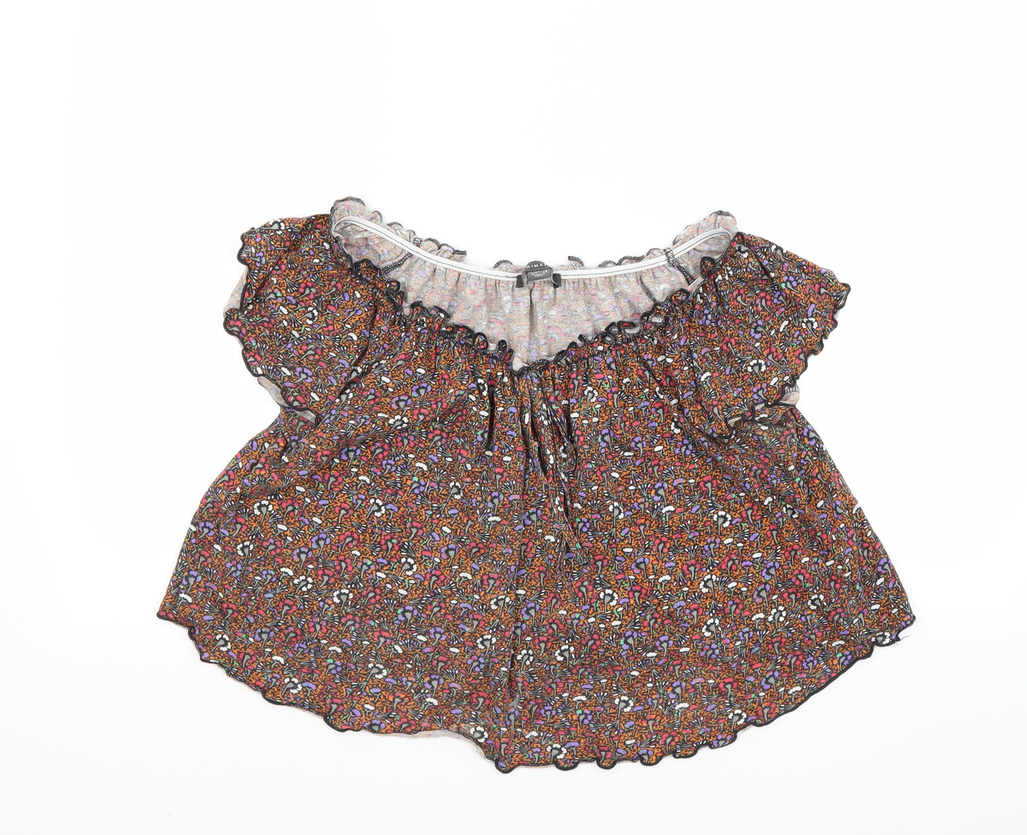 Primark Womens Brown Floral  Cropped T-Shirt Size 12