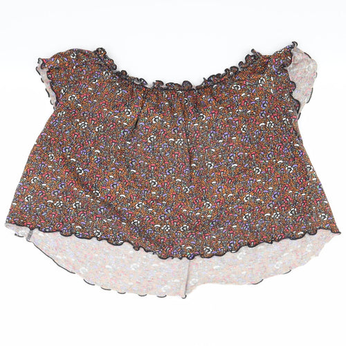 Primark Womens Brown Floral  Cropped T-Shirt Size 12