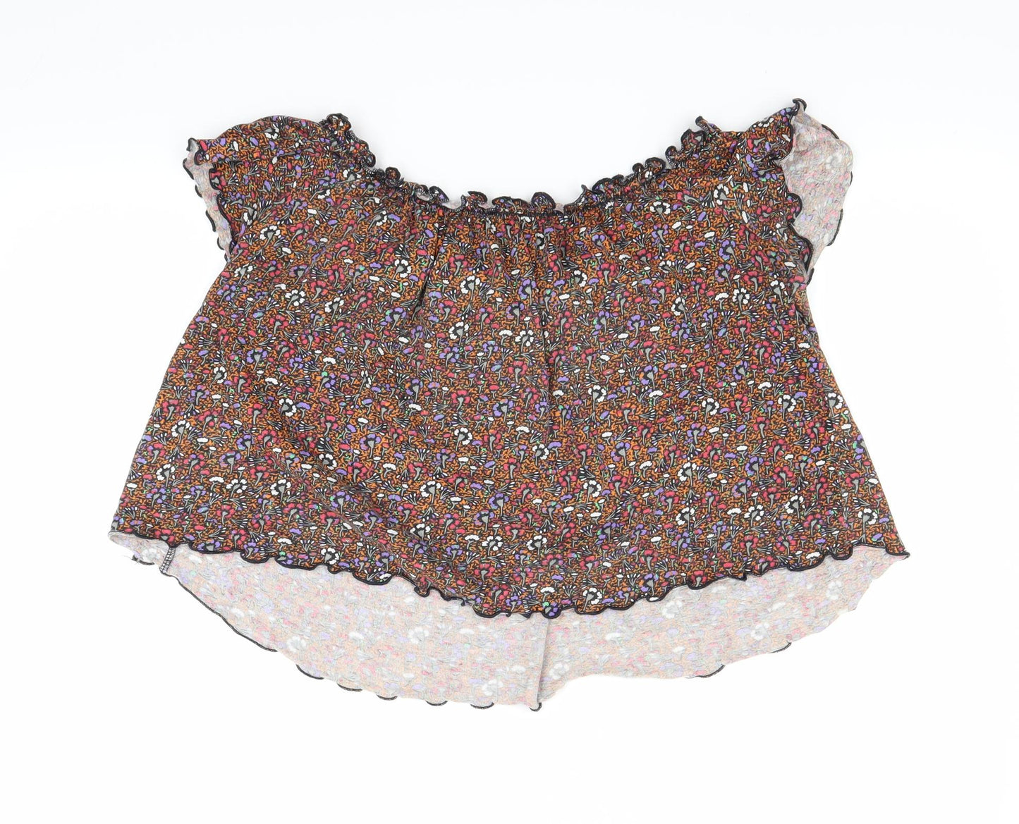 Primark Womens Brown Floral  Cropped T-Shirt Size 12