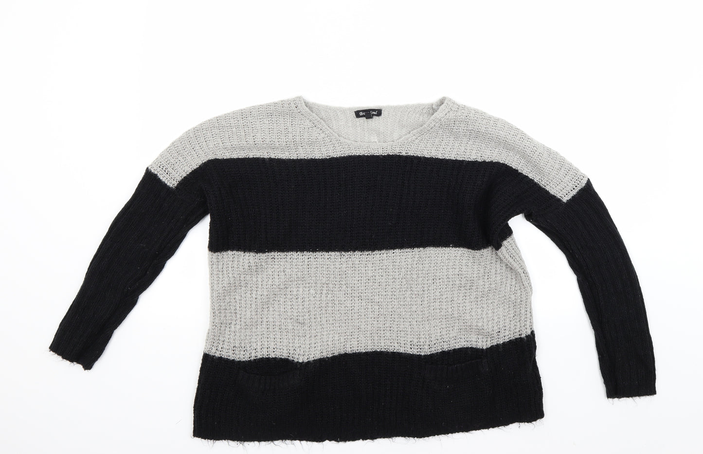 Brave Soul Womens Grey Striped  Pullover Jumper Size 10