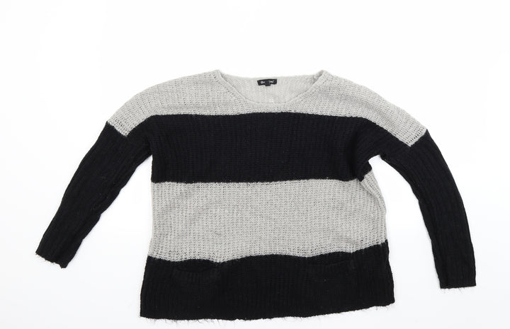 Brave Soul Womens Grey Striped Pullover Jumper Size 10