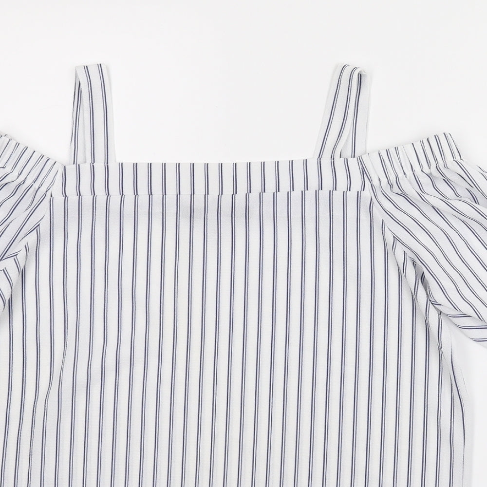 Quiz Womens White Striped  Basic Blouse Size 12