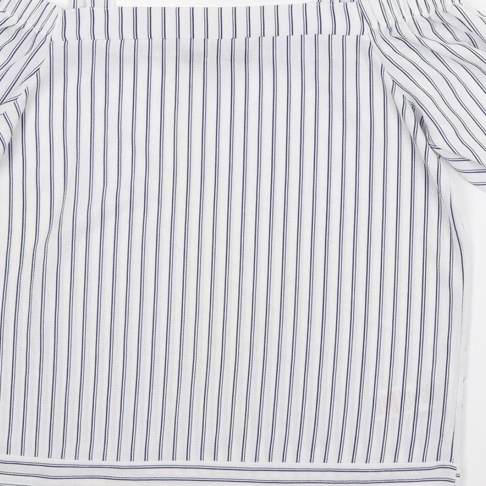 Quiz Womens White Striped  Basic Blouse Size 12
