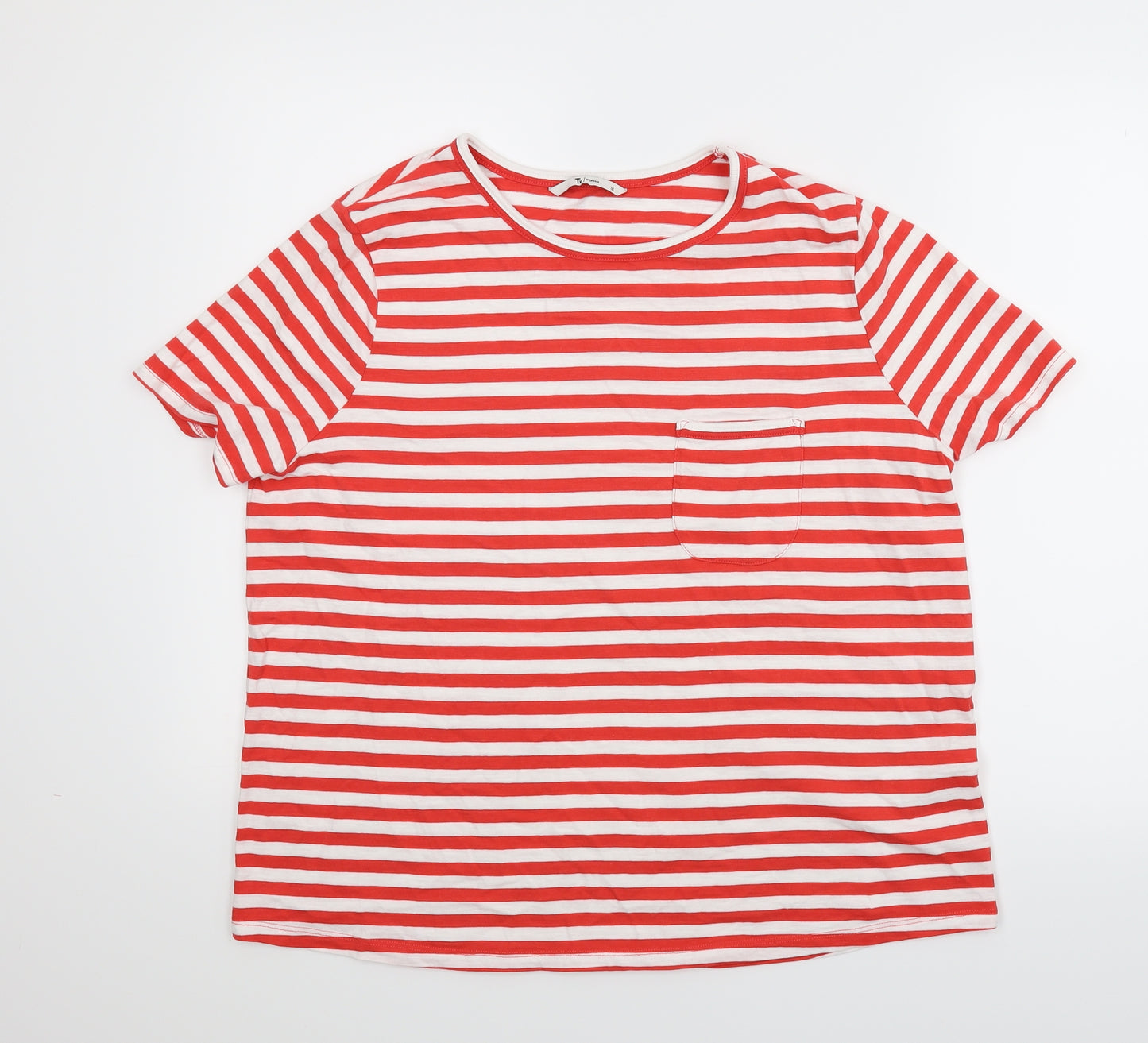 TU  Womens Red Striped  Basic T-Shirt Size 16