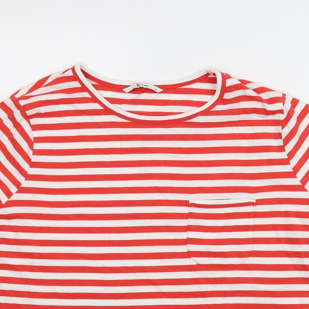TU  Womens Red Striped  Basic T-Shirt Size 16
