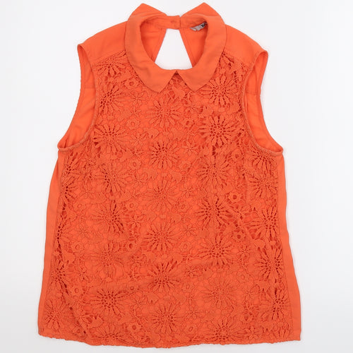 TU  Womens Orange Floral  Basic Blouse Size 10