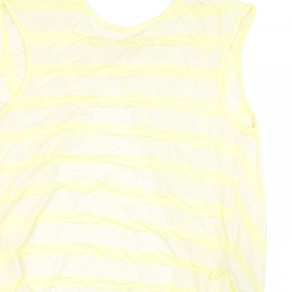New Look Womens Yellow Striped  Basic T-Shirt Size 14  - Open back
