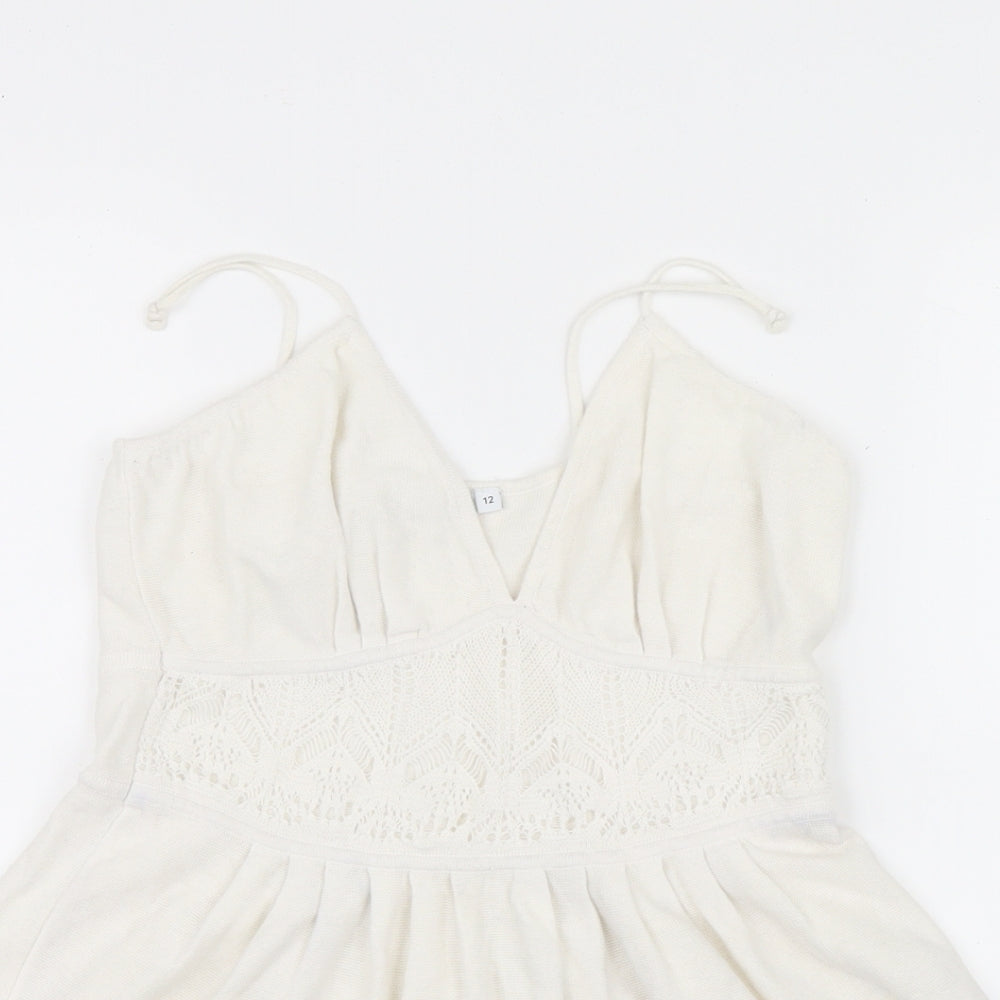 New Look Womens White  Knit Camisole Tank Size 12