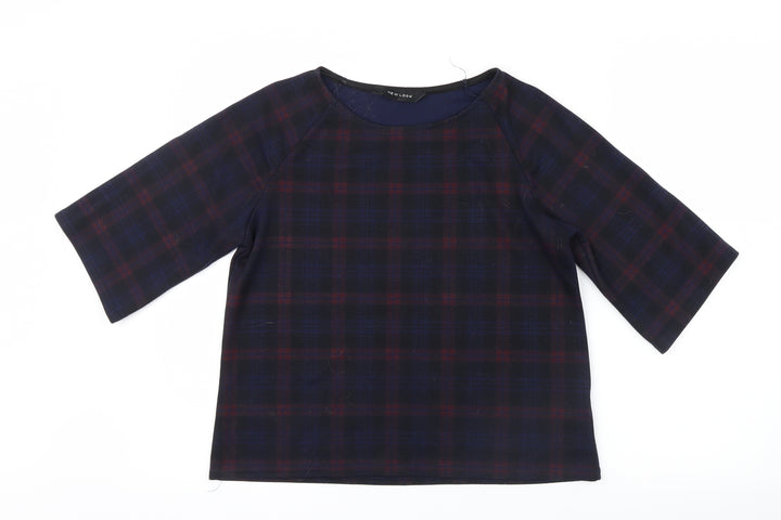 New Look Womens Blue Check Basic T-Shirt Size 10