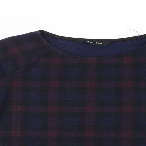 New Look Womens Blue Check  Basic T-Shirt Size 10