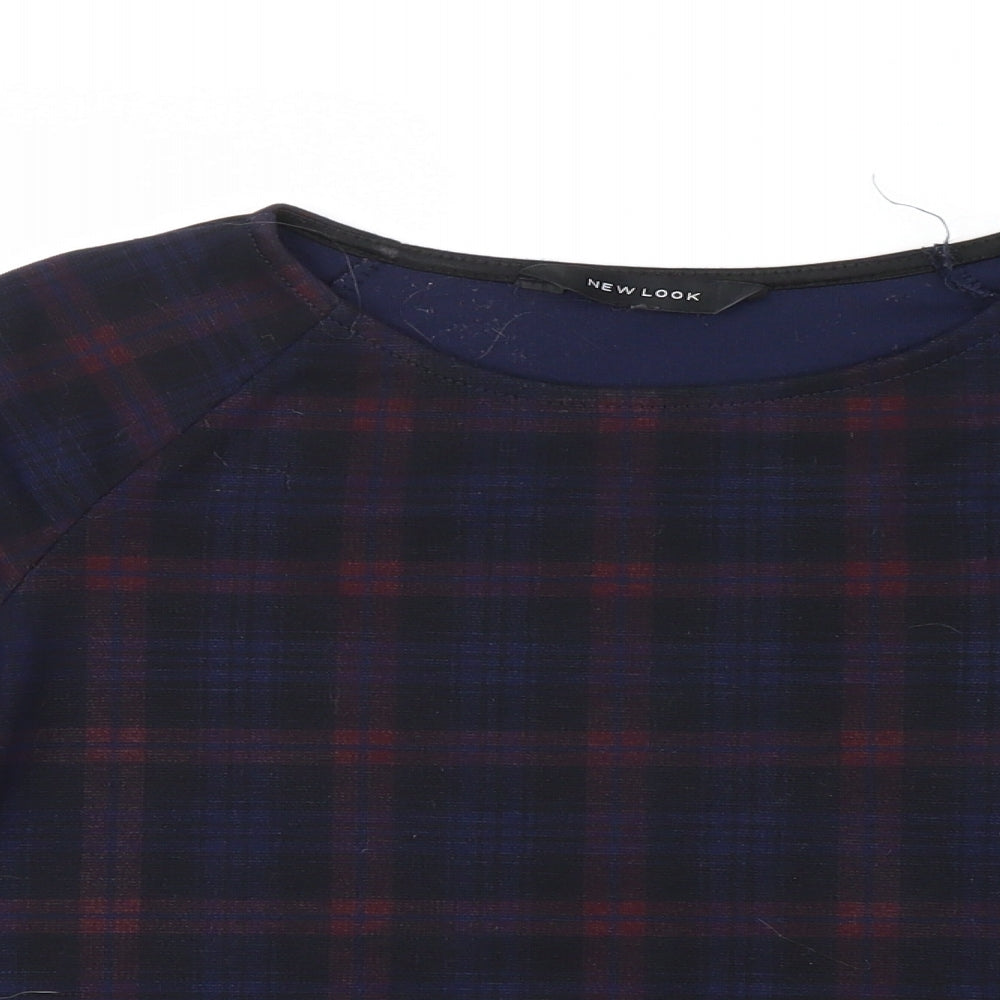 New Look Womens Blue Check  Basic T-Shirt Size 10