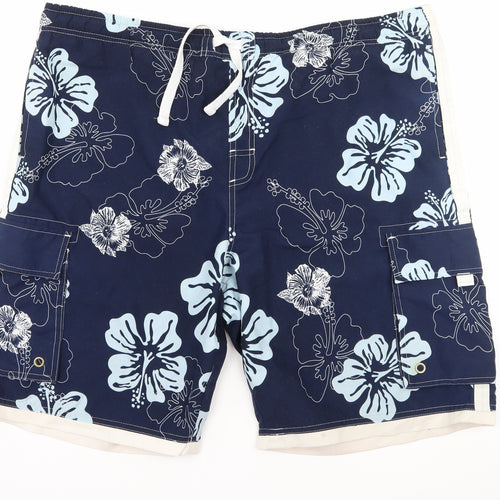 TU Mens Blue Floral  Sweat Shorts Size L