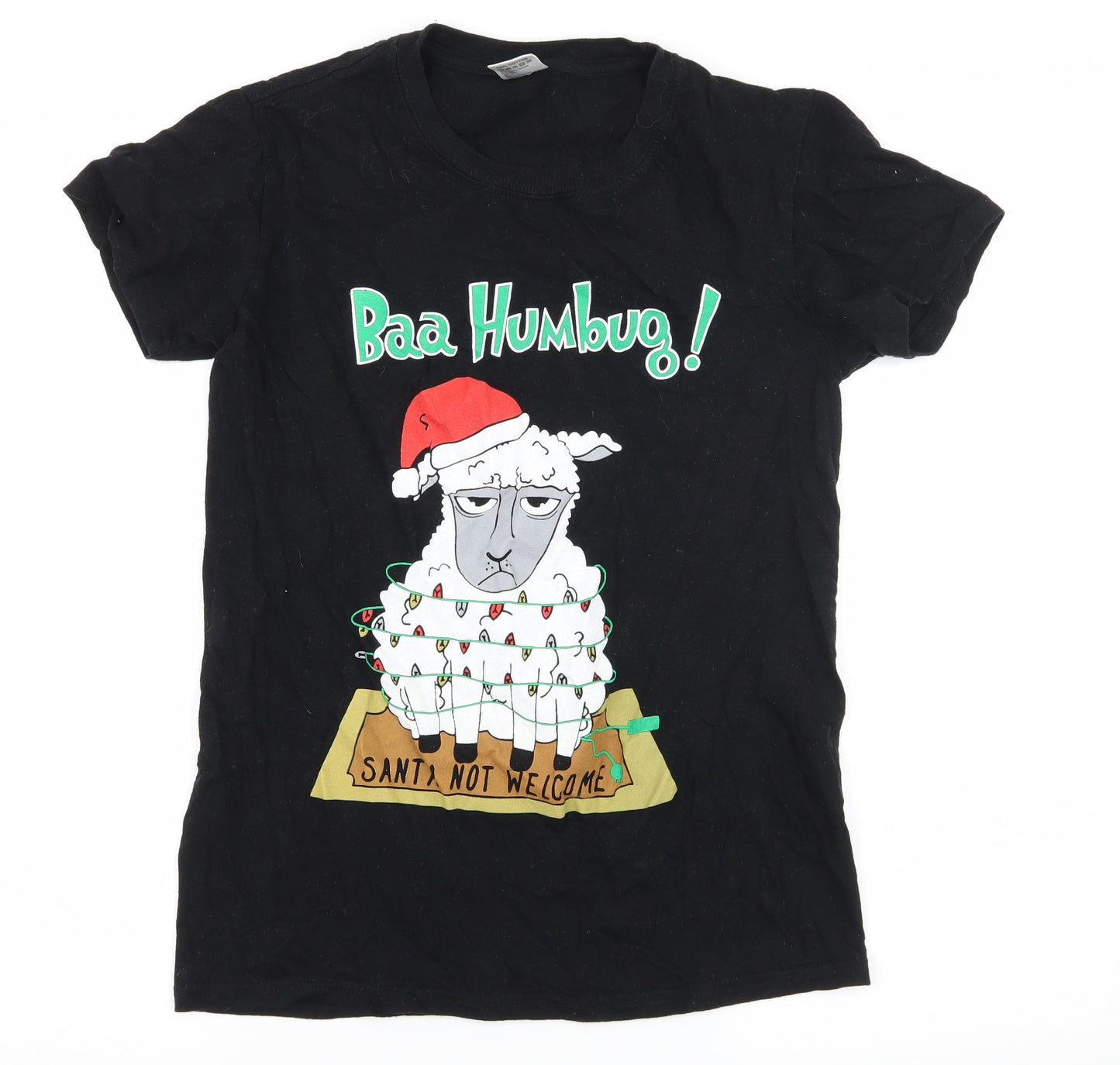 Preworn Mens Black  Jersey  T-Shirt Size S  - Bah Humbug