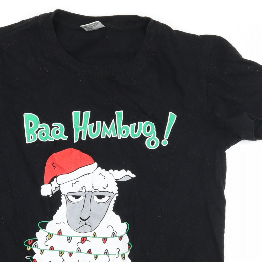 Preworn Mens Black  Jersey  T-Shirt Size S  - Bah Humbug