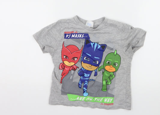 Front view of George boys’ grey solid jersey cami pyjama top, size 18-24, months - pj masks