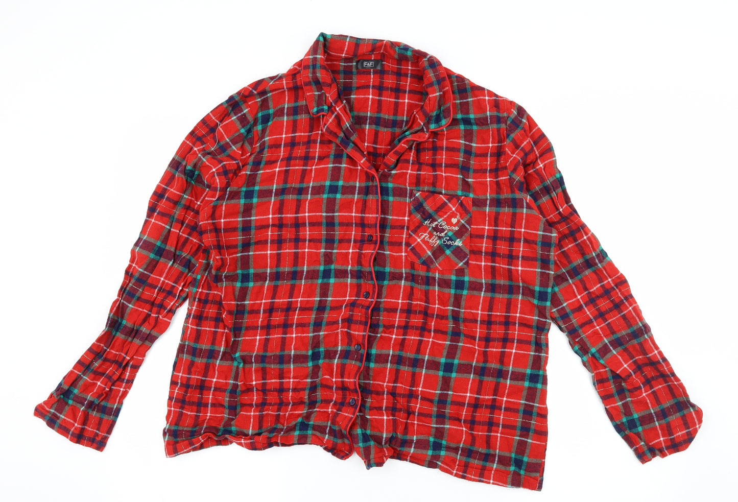 F&F Womens Red Plaid  Top Pyjama Set Size 16