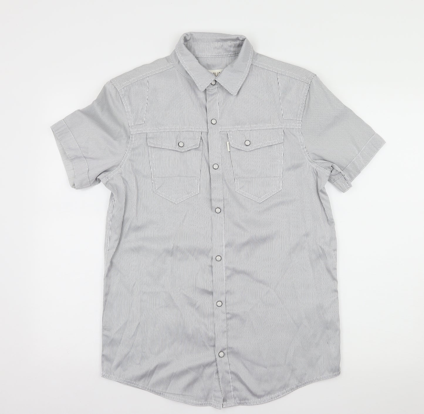 883 Police Mens White Striped   Button-Up Size M