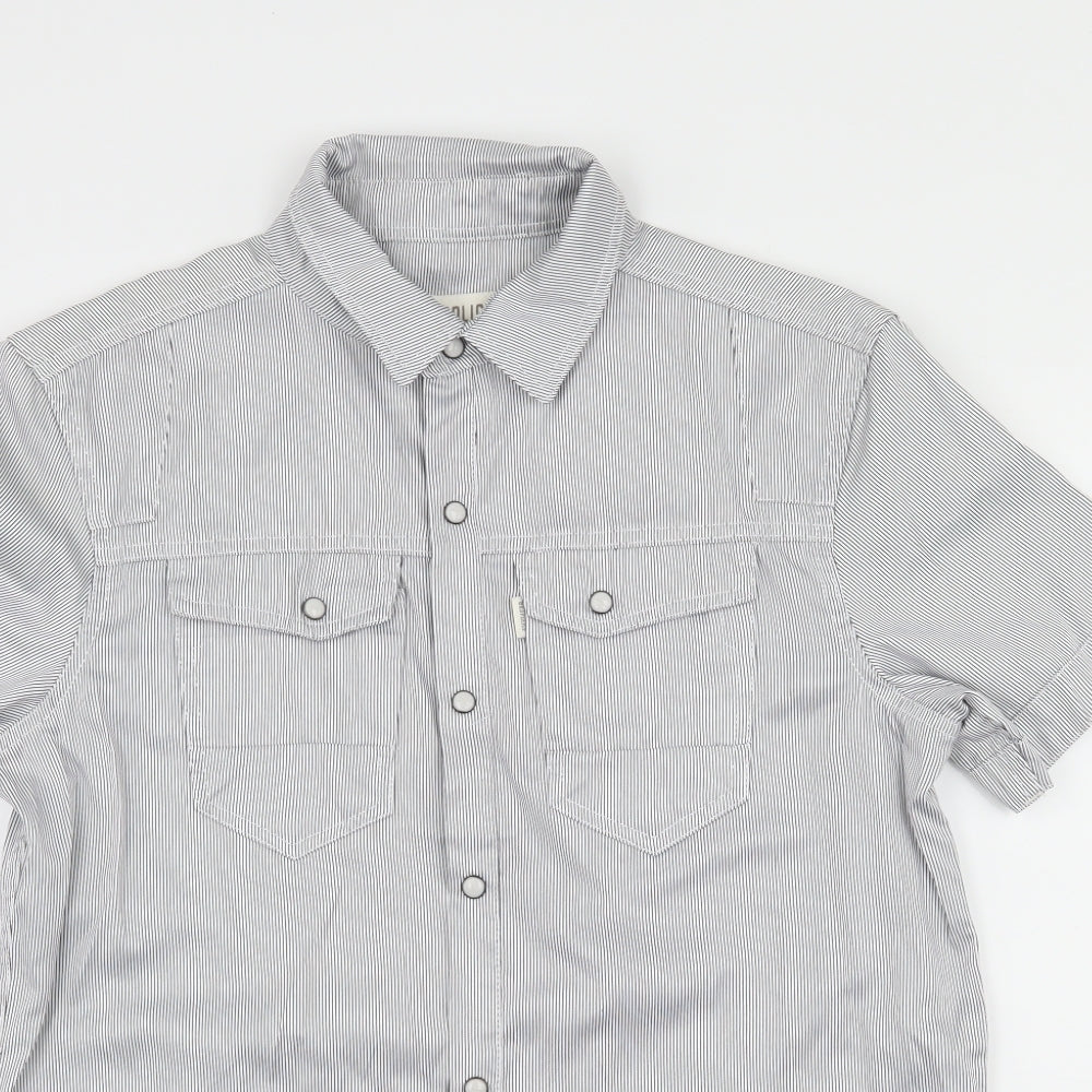 883 Police Mens White Striped   Button-Up Size M