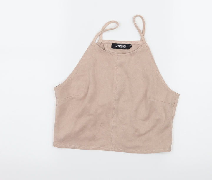 Missguided Womens Ivory Velour Basic Tank Size 6 - open back