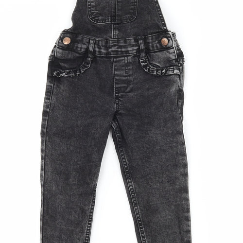 Denim & Co. Girls Grey  Denim Dungaree One-Piece Size 5-6 Years