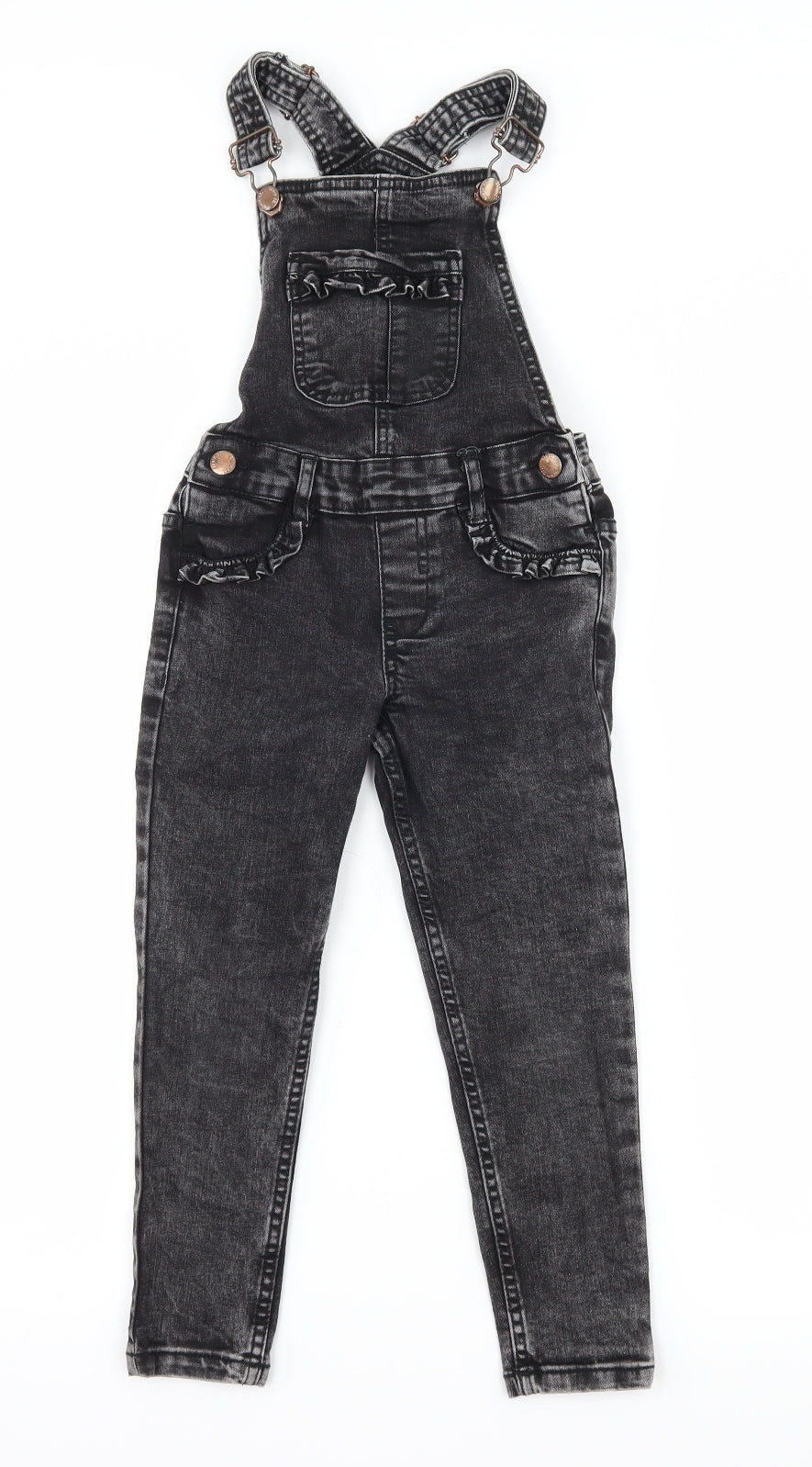 Denim & Co. Girls Grey  Denim Dungaree One-Piece Size 5-6 Years