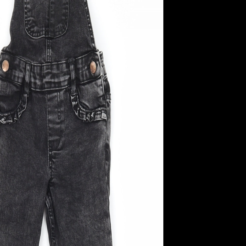 Denim & Co. Girls Grey  Denim Dungaree One-Piece Size 5-6 Years