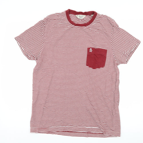 Penguin Mens Red Striped Jersey  T-Shirt Size M