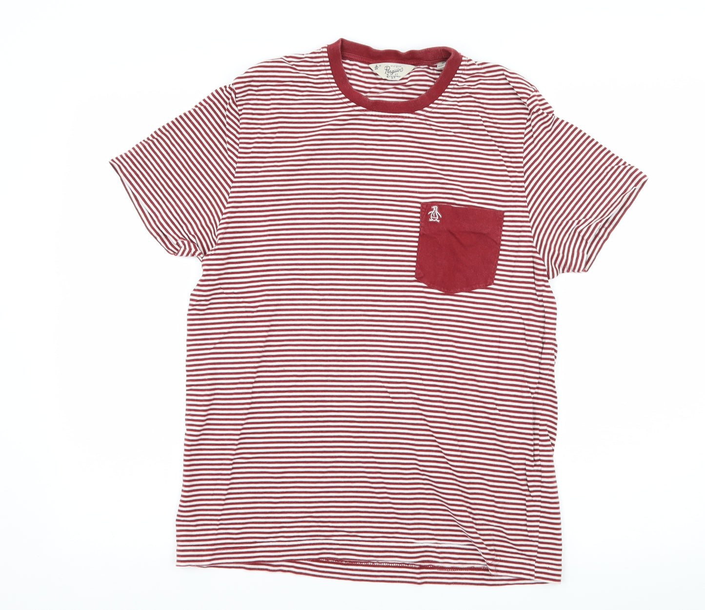 Penguin Mens Red Striped Jersey  T-Shirt Size M
