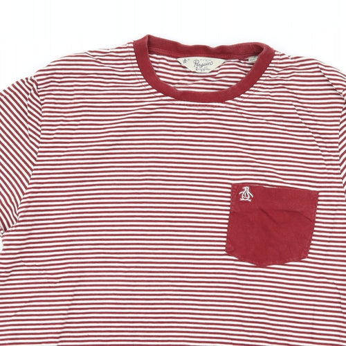 Penguin Mens Red Striped Jersey  T-Shirt Size M