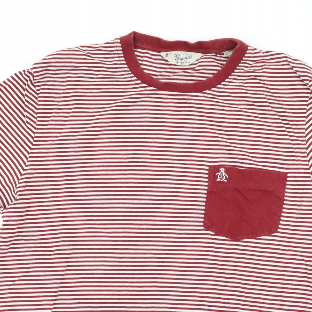Penguin Mens Red Striped Jersey  T-Shirt Size M