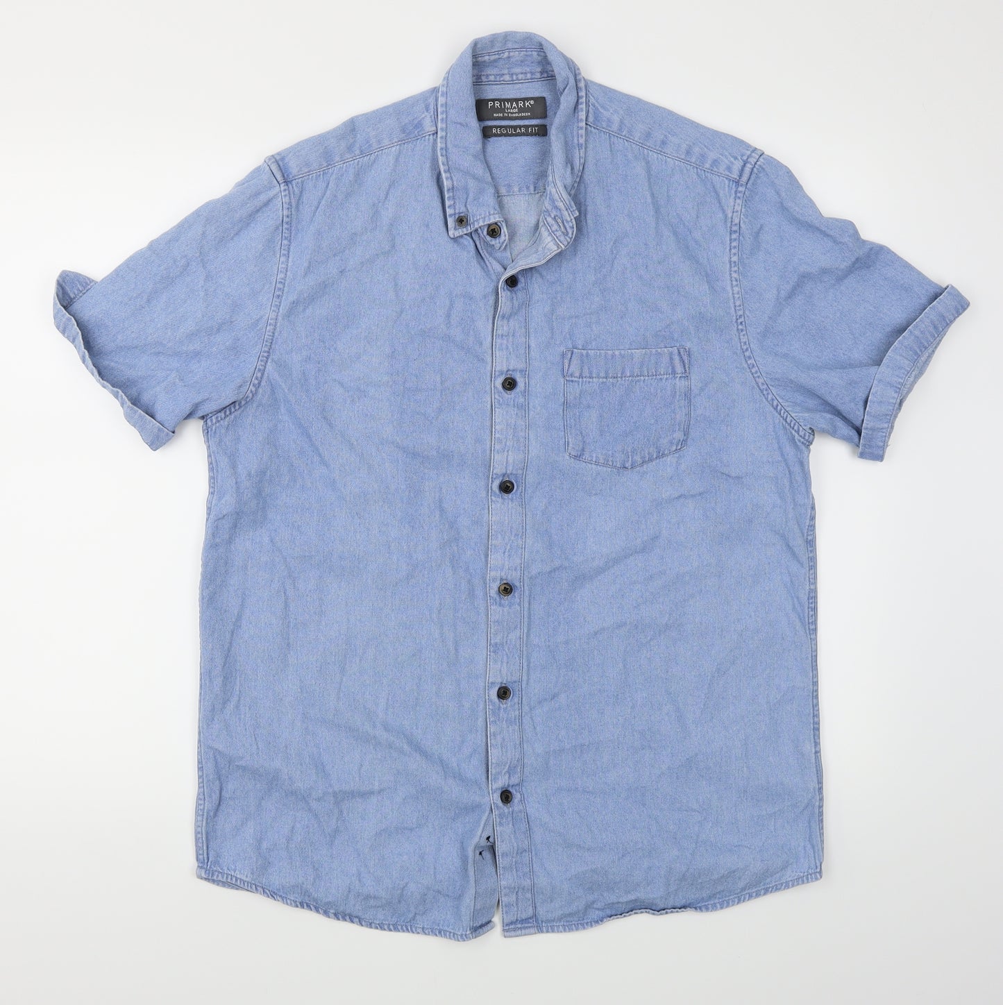 Primark Mens Blue  Denim  Button-Up Size L