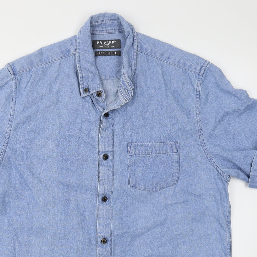 Primark Mens Blue  Denim  Button-Up Size L