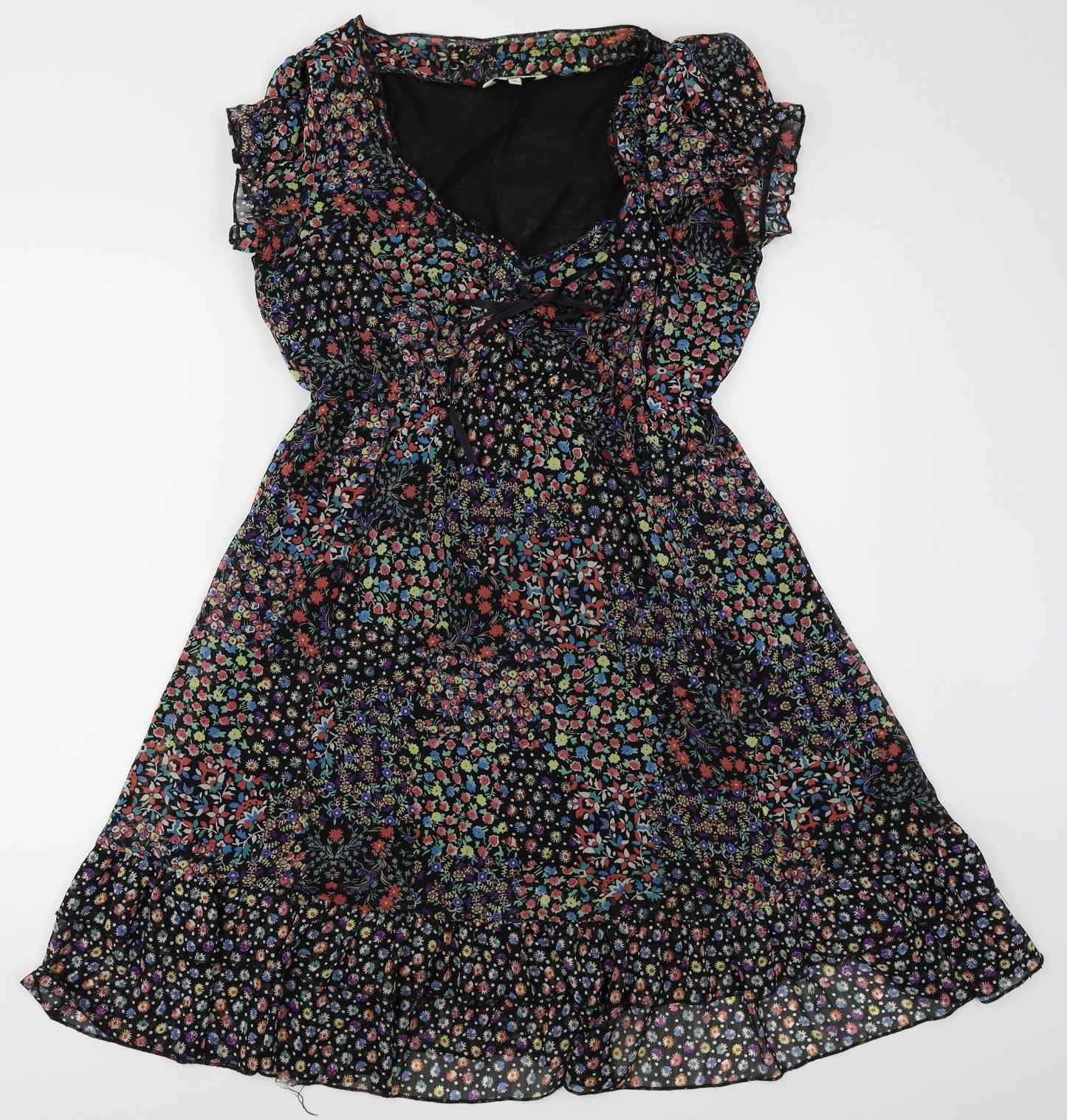 New Look Womens Black Floral  Skater Dress  Size 14