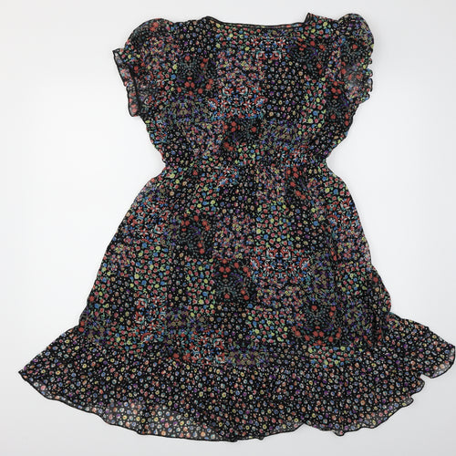 New Look Womens Black Floral  Skater Dress  Size 14