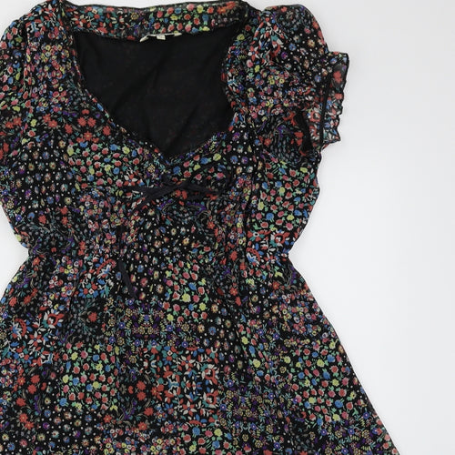 New Look Womens Black Floral  Skater Dress  Size 14