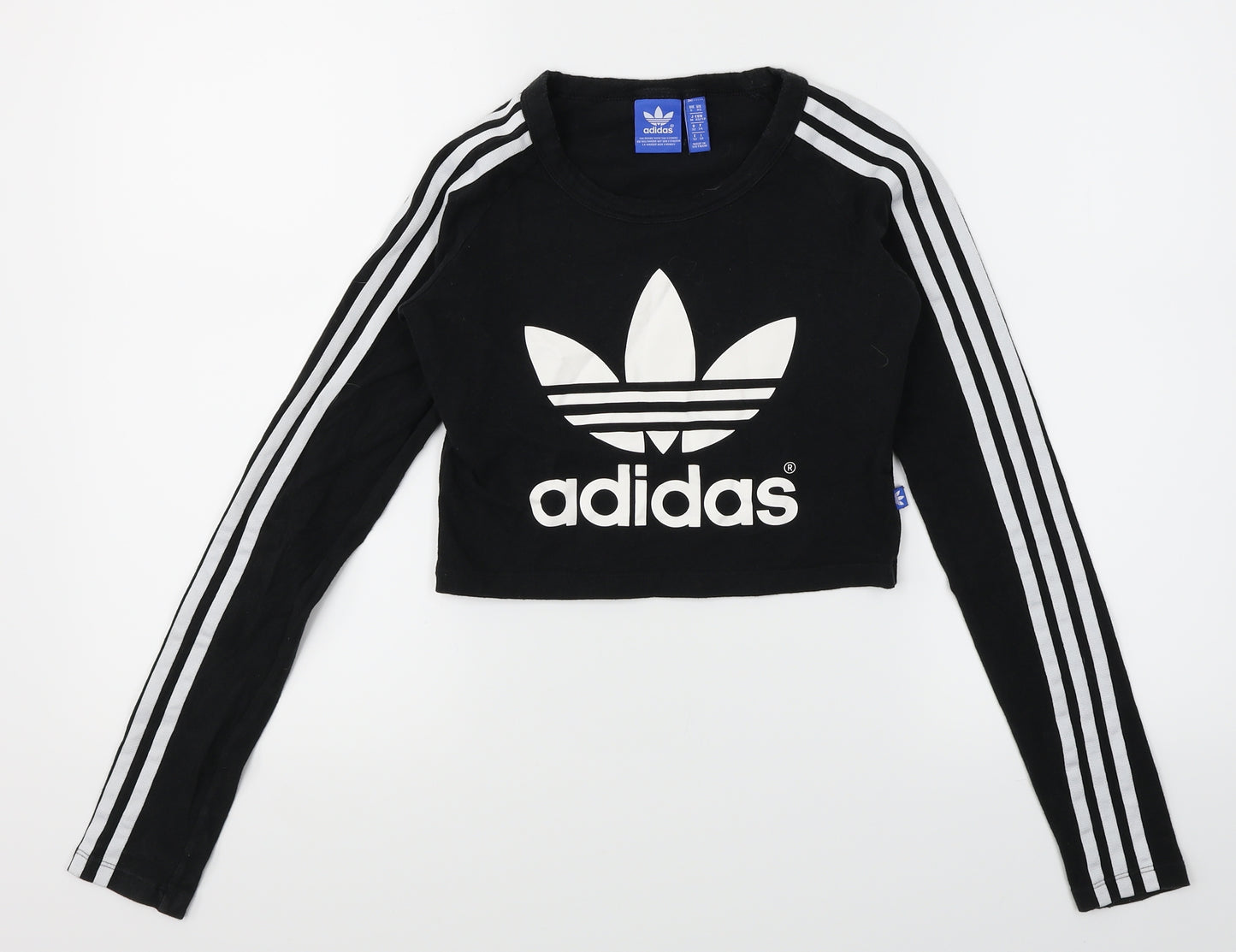 adidas Womens Black Striped  Cropped T-Shirt Size 6