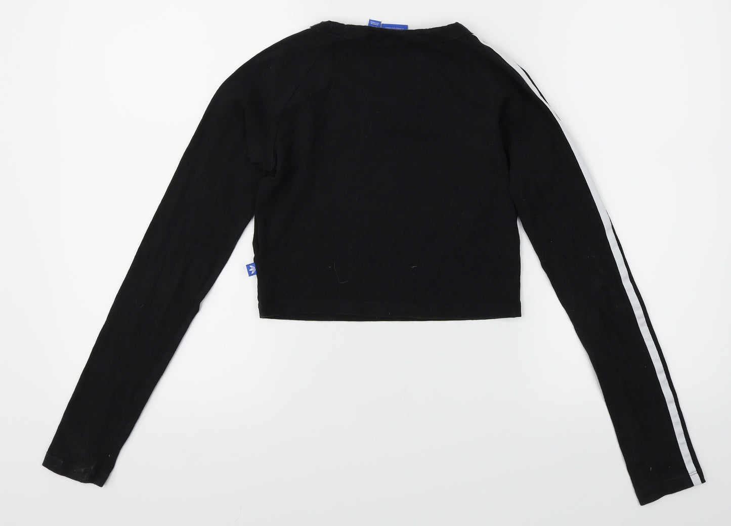 adidas Womens Black Striped  Cropped T-Shirt Size 6