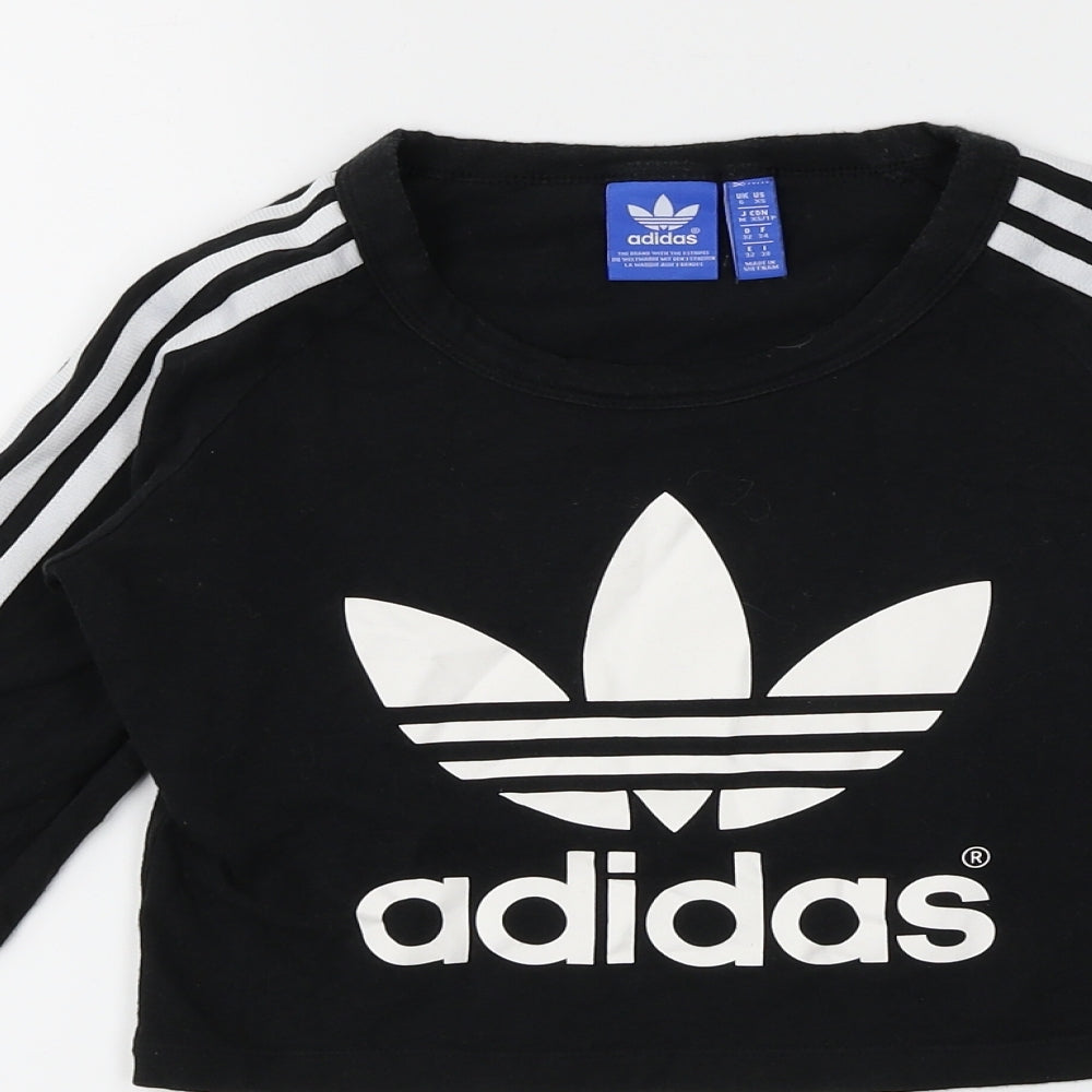 adidas Womens Black Striped  Cropped T-Shirt Size 6