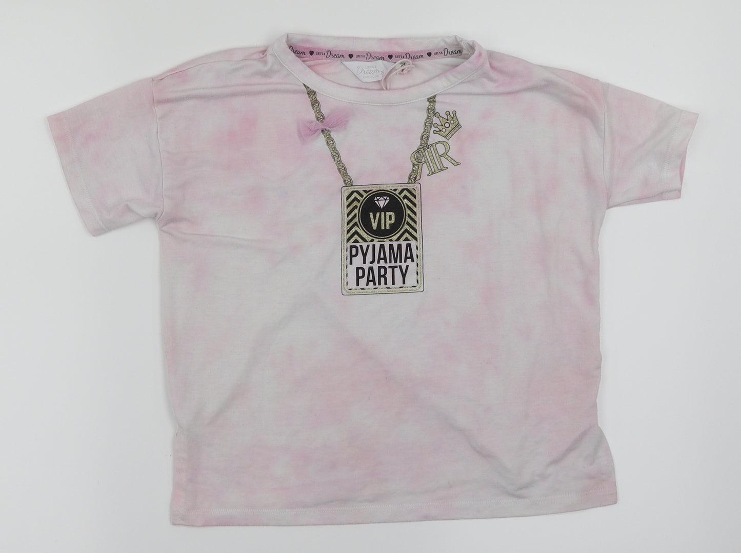 River Island Girls Pink Houndstooth  Basic T-Shirt Size 7-8 Years