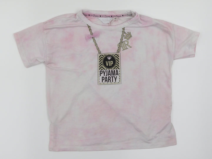 River Island Girls Pink Houndstooth  Basic T-Shirt Size 7-8 Years