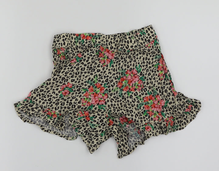 NEXT Girls Gold Animal Print Cut-Off Shorts Size 7 Years - Floral