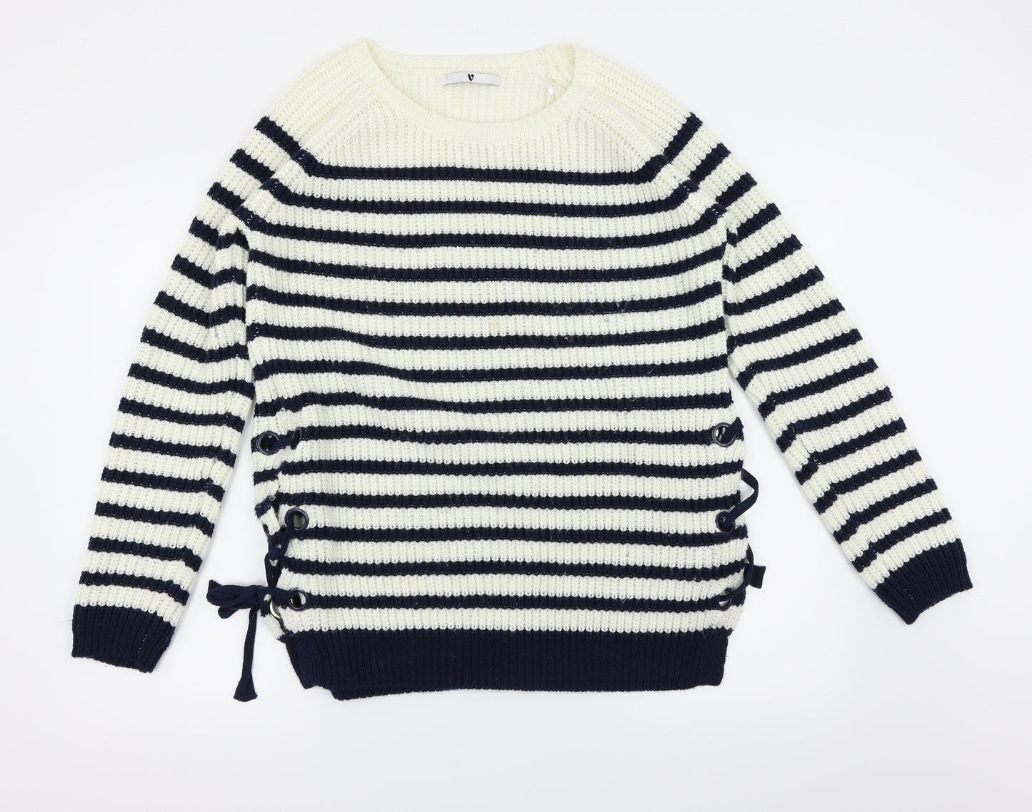 Very Womens White Striped  Pullover Jumper Size 12