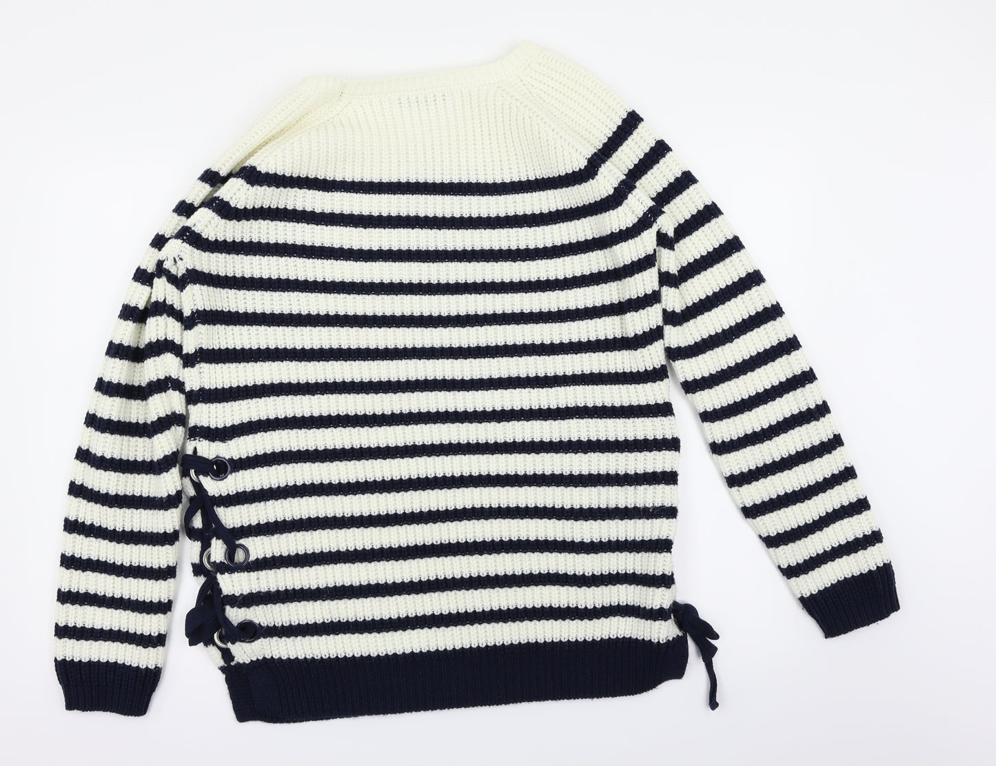 Very Womens White Striped  Pullover Jumper Size 12