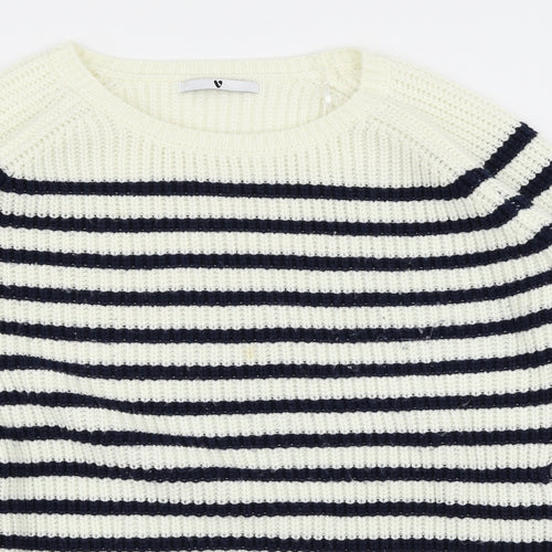 Very Womens White Striped  Pullover Jumper Size 12