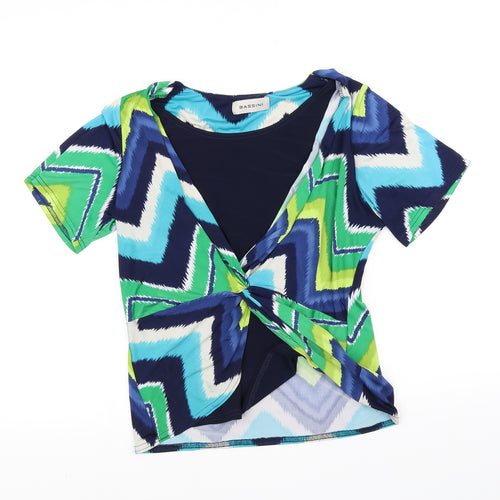 BASSINI Womens Blue Geometric  Basic Blouse Size 12