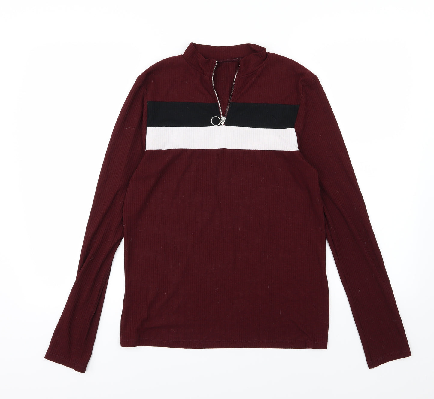 New Look Womens Purple Striped Jersey Basic T-Shirt Size 16  - Burgundy