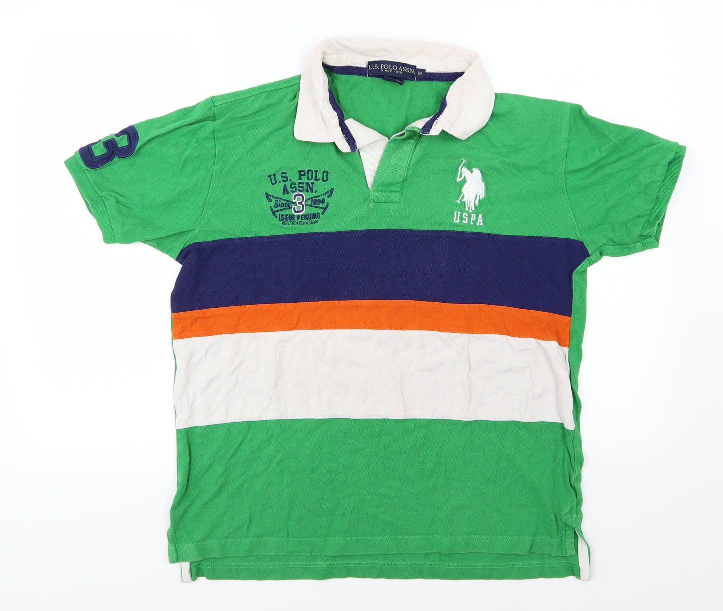 US Polo Assn. Mens Green Striped   Polo Size M