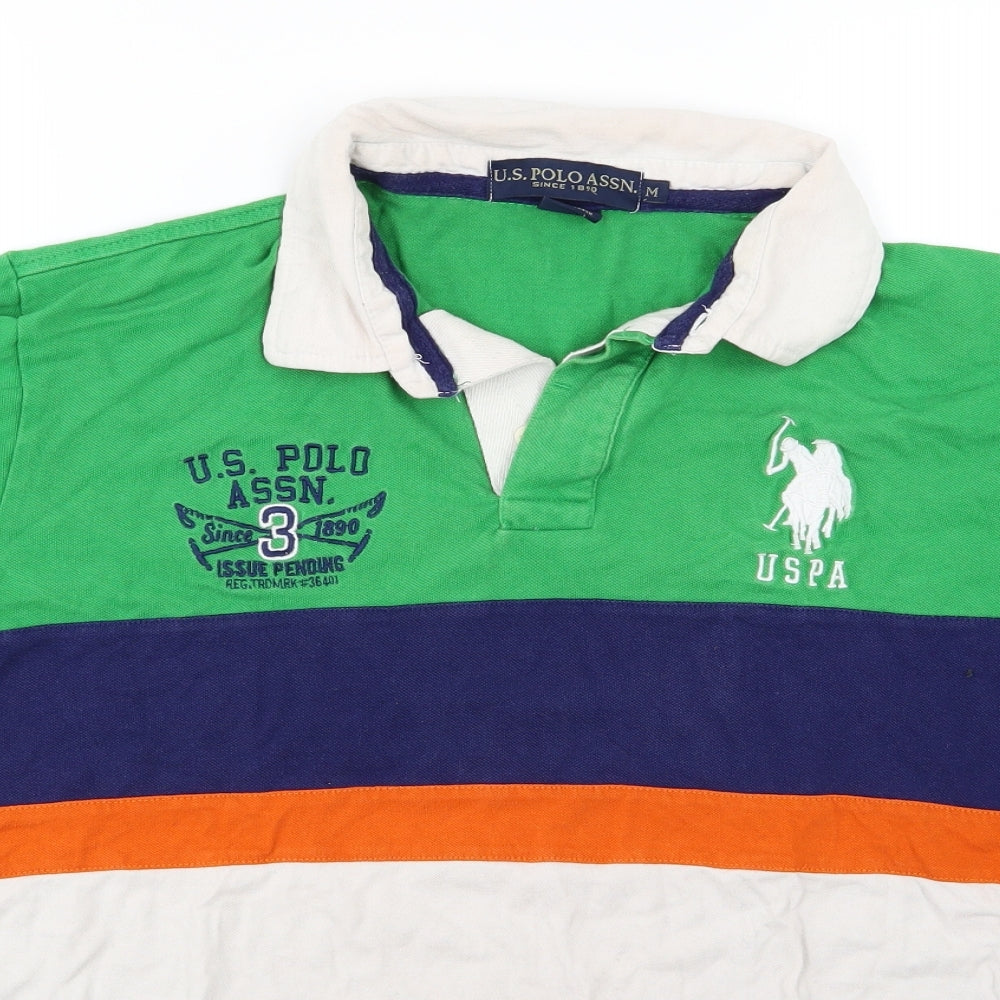 US Polo Assn. Mens Green Striped   Polo Size M