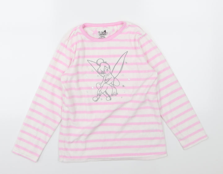 Primark Girls White Striped Fleece Top Pyjama Top Size 9-10 Years - Disney Tinkerbell